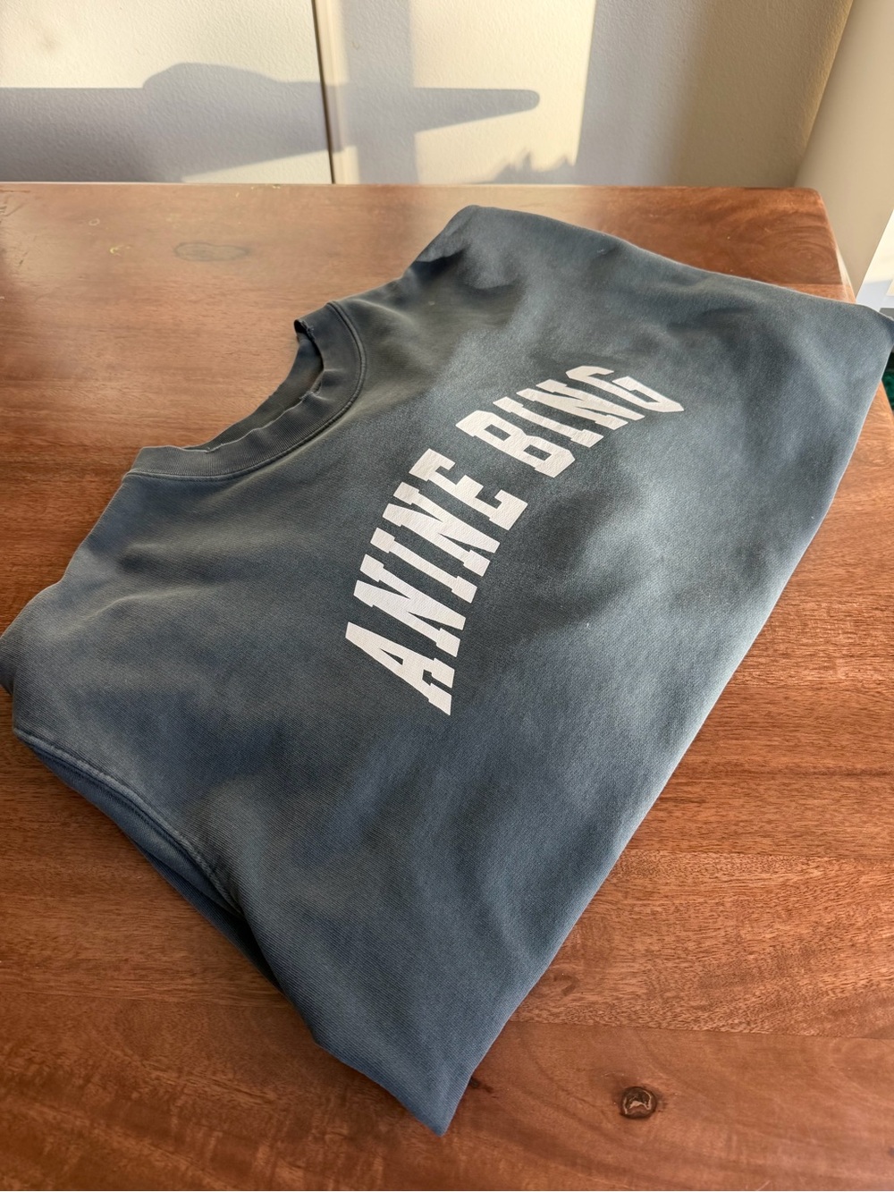 Anine Bing Slate Blue Crewneck Sweatshirt with White Logo